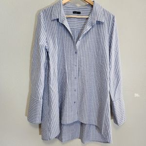 Cotton On Cover Up Womens Large Blue White Striped Button Front Shirt Tunic